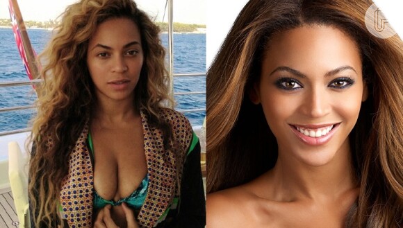 Beyoncé apareceu toda natural, com o cabelo sem escova e sem maquiagem