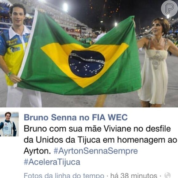Bruno Senna compartilhou nas redes sociais fotos do desfile com a Unidos da Tijuca