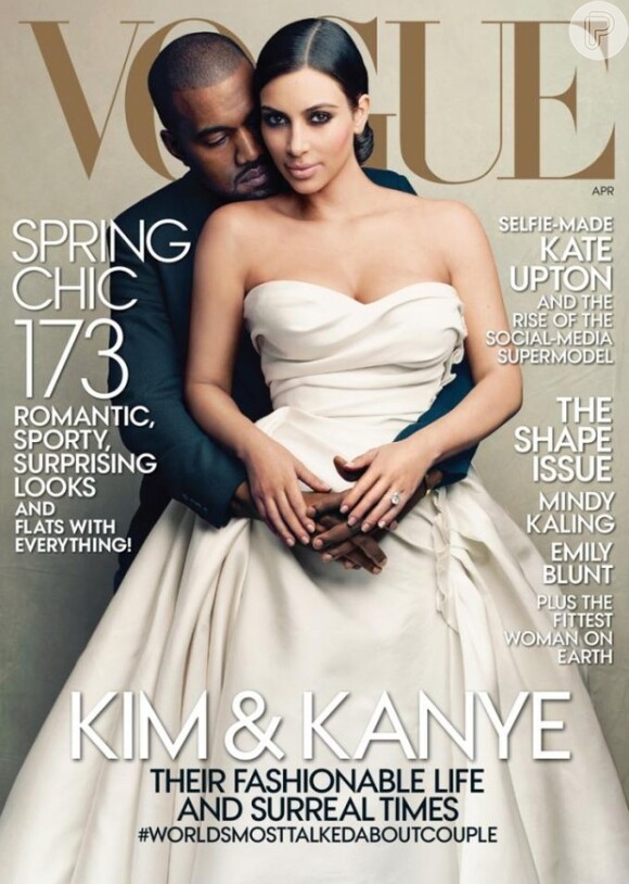 Kim Kardashian e Kanye West posaram juntos para a capa de abril da revista 'Vogue', em 21 de março de 2014