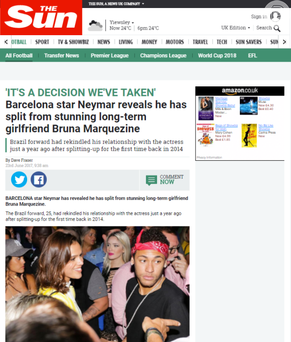 O tabloide britânico 'The Sun' comparou Bruna Marquezine e Neymar ao casal Victoria e David Beckham
