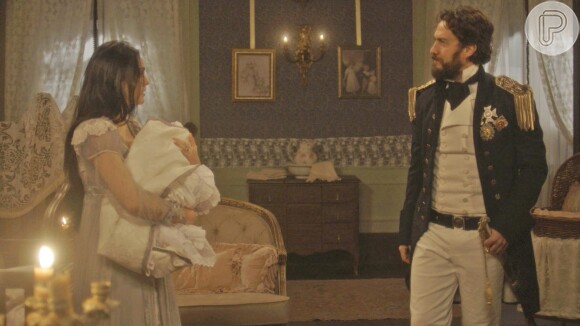 Anna (Isabelle Drummond) afirma a Joaquim (Chay Suede) que mentiu para poder proteger Vitória: 'Se você soubesse, não ia permitir que o Thomas (Gabriel Braga Nunes) criasse a sua filha', na novela 'Novo Mundo'