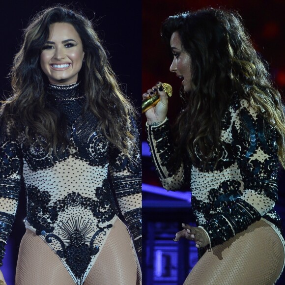 Demi Lovato usou body cavado em festival de música e esbanjou boa forma no sábado, 1 de julho de 2017