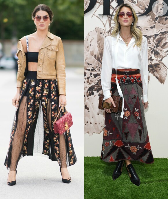 Para o desfile de outono-inverno 2017 da Dior, em comemoração aos 70 anos da marca, Camila Coelho optou por um visual romântico fashion e Helena Bordon apostou no estilo boho chic, em 3 de julho de 2017