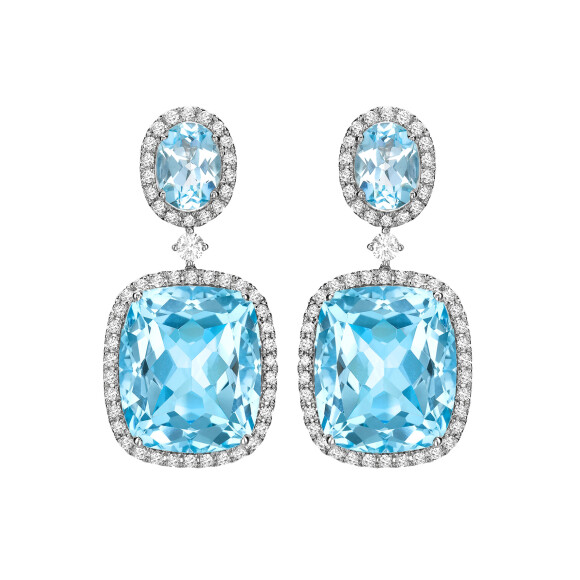 Os brincos em ouro branco com topázio azul e diamantes usados por Kate Middleton estão à venda pela joalheria Kiki McDonough por cerca de R$ 11.990 