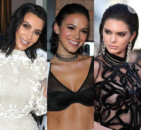 Kim Kardashian, Bruna Marquezine e Kendall Jenner são adeptas do wet hair. Veja outras famosas que já usaram o cabelo com o efeito molhado: