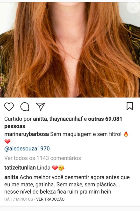 Anitta brinca com Marina Ruy Barbosa sem make: 'Nesse nível fica ruim para mim'