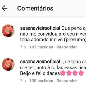 Susana Vieira deixou mensagens em rede social de Tatá Werneck lamentando não ter sido chamada para a festa de aniversário: 'Pena'
