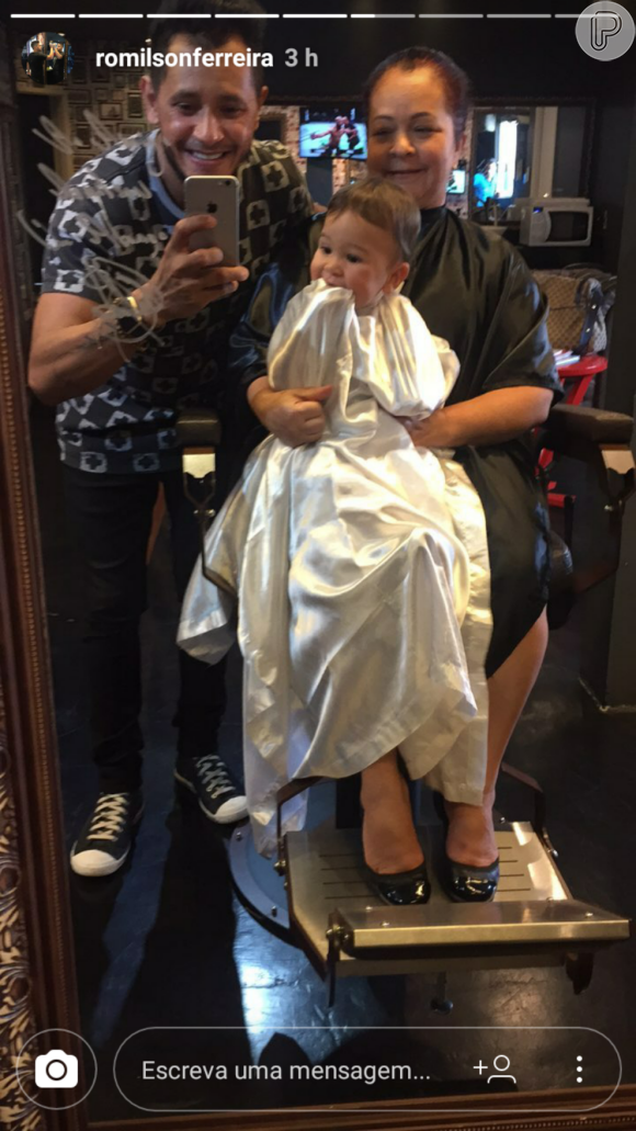 Filho de Jorge, Davi cortou o cabelo pela primeira vez nesta segunda-feira, 14 de agosto de 2017