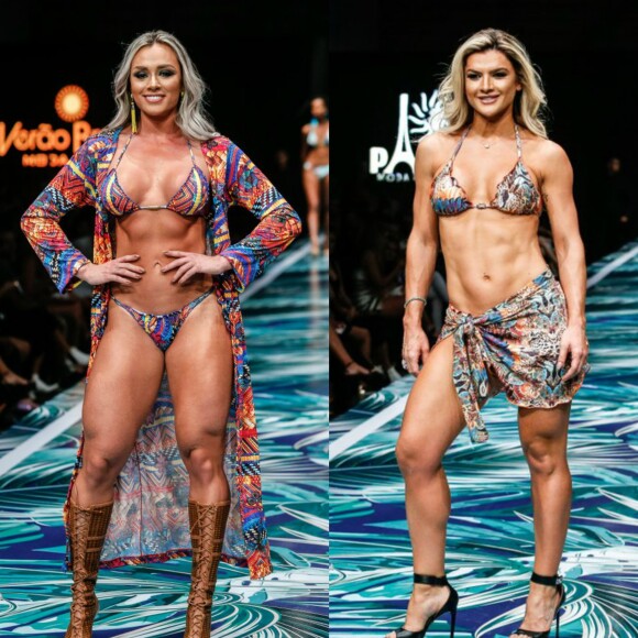 De biquíni, Juju Samileni e Mirella Santos mostraram a barriga definida durante desfile em Goiânia na noite de sexta-feira, 25 de agosto de 2017