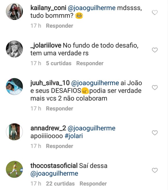 Thomaz Costa, bem-humorado, chamou atenção de João Guilherme em comentário de Larissa Manoela