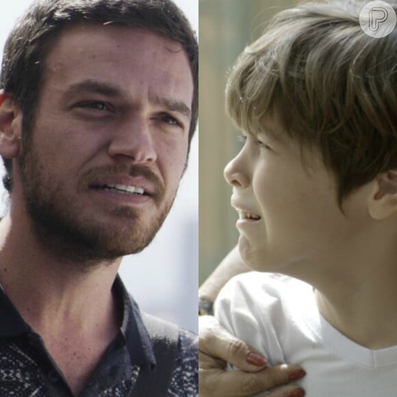 Rubinho (Emílio Dantas) assusta Dedé (João Bravo) e faz o menino chorar por causa de uma ligação para a avó, na novela 'A Força do Querer', em 2 de outubro de 2017