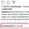 Bruna Marquezine deixou um comentário em um vídeo sobre o tanquinho de Shawn Mendes no Instagram