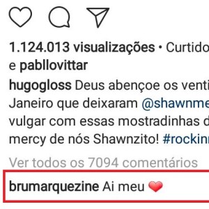 Bruna Marquezine deixou um comentário em um vídeo sobre o tanquinho de Shawn Mendes no Instagram