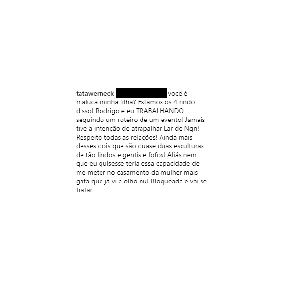 Tatá Werneck rebateu uma seguidora que criticou a foto dela com Rodrigo Hilbert