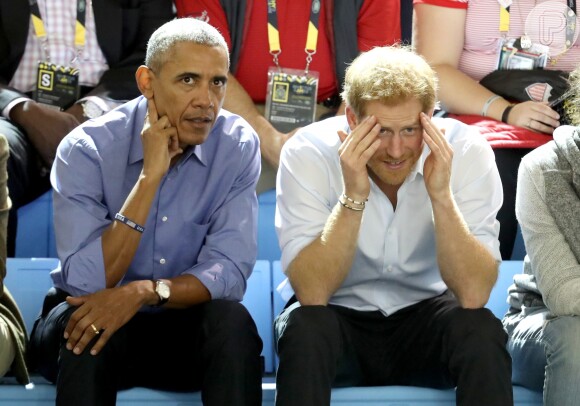 Barack Obama e Príncipe Harry se divertiram assistindo um jogo de basquete para cadeirantes no Canadá