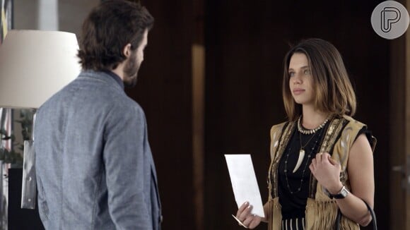Cibele (Bruna Linzmeyer) entrega a Ruy (Fiuk) o exame de DNA que prova que Ruyzinho não é seu filho na novela 'A Força do Querer'