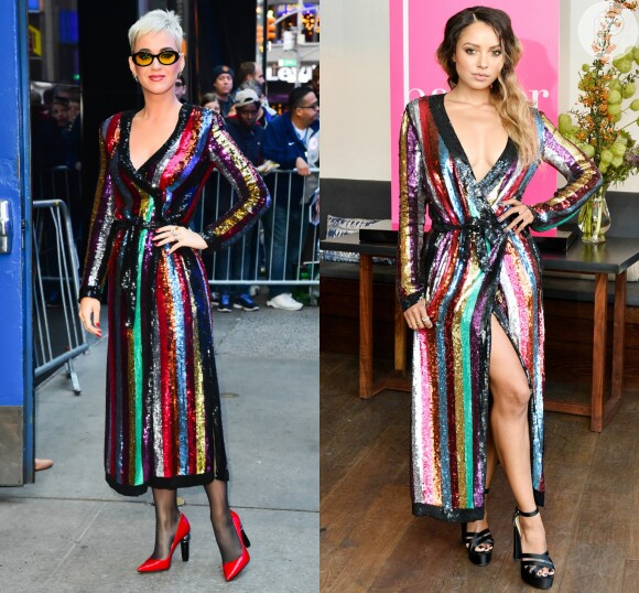 O brilho dos paetês também marcou o vestido colorido de Katy Perry, usado em Nova York, e da cantora Kat Graham, exibido menos de dois meses antes em evento em Los Angeles