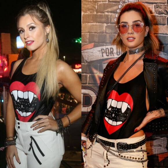 Carla Diaz e Aline Gotschalg combinaram o mesmo body com calça branca para curtir o Rock in Rio 2017
