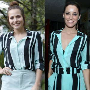 'Só para quem é musa', escreveu Letícia Colin, em rede social, ao mostrar que estava usando a mesma camisa de Maria João Bastos em encontro dos atores da novela 'Novo Mundo'. A peça listrada é da marca A. Brand e custa R$ 798