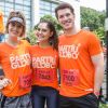Caio Paduan e Barbara França fizeram companhia para Jessika Alves, que combate sua ansiedade com atividades físicas, em evento de corrida