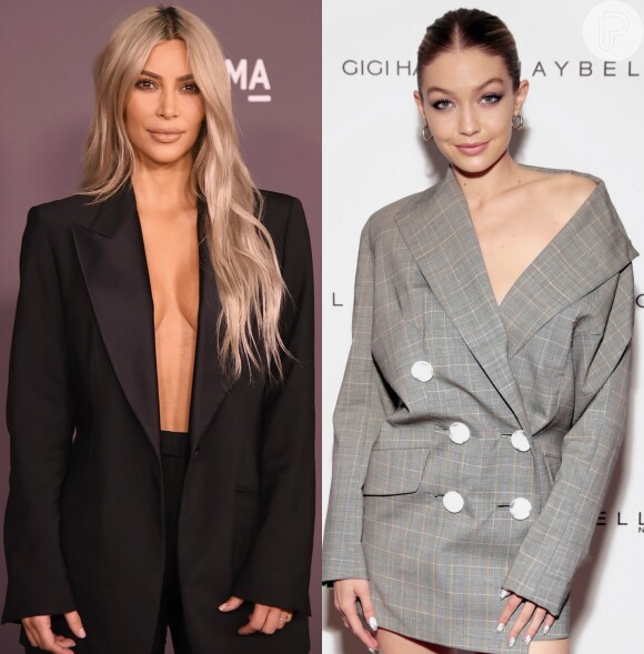 Kim Kardashian e Gigi Hadid apostam em looks sexy de alfaiataria. Confira!