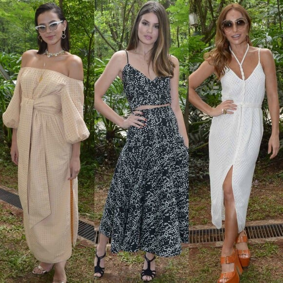 Bruna Marquezine, Camila Queiroz e Sabrina Sato exibiram prduções leves no desfile da coleção de Paula Laia em parceria com Riachuelo. Veja os looks de mais famosas!