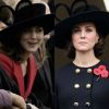 Grávida de 4 meses, Kate Middleton repetiu chapéu preto com alças da grife Philip Treacy em evento nacional neste domingo, dia 12 de novembro de 2017