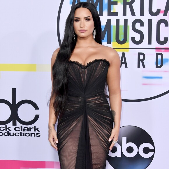 Demi Lovato usou um poderoso tomara que caia da grife russa Ester Abner na 45ª edição do American Music Awards 2017, realizado em Los Angeles, na Califórnia, em 19 de novembro de 2017