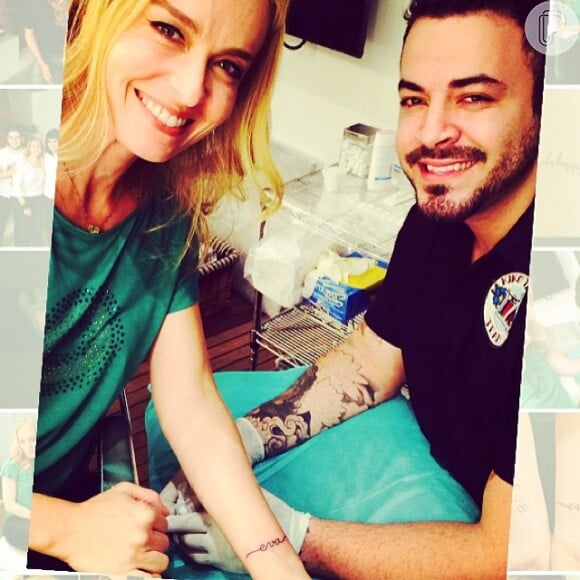 Angélica recebeu o tatuador em sua casa e contou com a ajuda do marido, Luciano Huck, na escolha da letra (16 de maio de 2014)