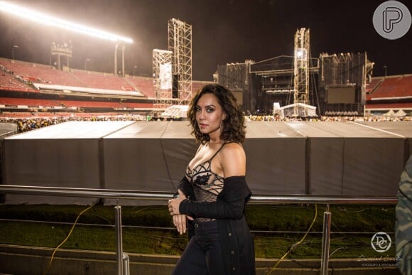 Lia Khey curtiu o show de Bruno Mars, em São Paulo, na quarta-feira, 22 de novembro de 2017