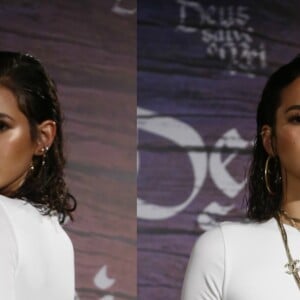 Bruna Marquezine combinou vestido Alexandre Vauthier, botas Yves Saint-Laurent e colar Chanel