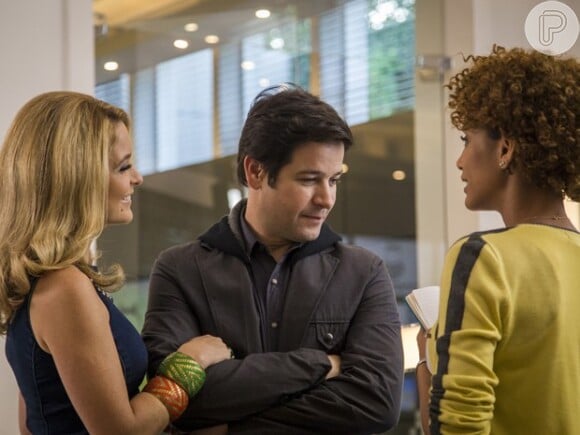 Jonas (Murilo Benício) flerta com Verônica (Taís Araújo), mas Pamela (Cláudia Abreu) aparece de surpresa e atrapalha tudo, em 26 de maio de 2014, em 'Geração Brasil'