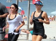 Grazi Massafera corre com Anna Lima e personal na orla de praia do RJ. Fotos!