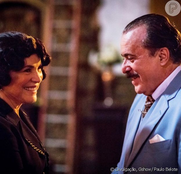 Em cena que vai ao ar a partir do dia 12 de janeiro de 2018, na novela 'Tempo de Amar', Lucerne (Regina Duarte) planejará dar um golpe em José Augusto (Tony Ramos)