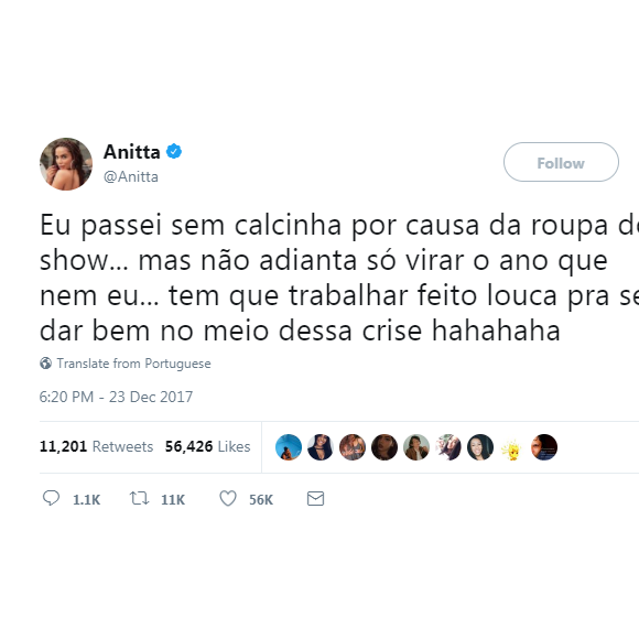 'Tem que trabalhar feito louca', frisou Anitta ao dar dica de sucesso para seguidora