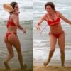 Giovanna Ewbank praticou frescobol em praia de Fernando de Noronha e exibiu o corpo sarado em um conjunto vermelho da marca Alto Giro