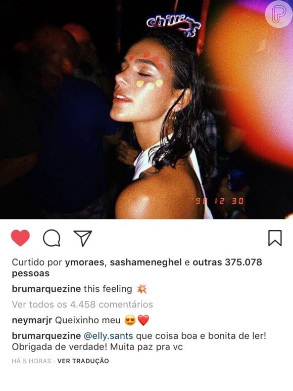 'Queixinho meu', comentou Neymar em foto de Bruna Marquezine