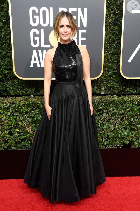 Sarah Paulson de Calvin Klein by Appointment na 75ª edição do Globo de Ouro, realizado no hotel The Beverly Hilton, na Califórnia, neste domingo, 7 de janeiro de 2018