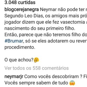 Neymar ironizou os rumores em torno de uma possível vasectomia no Instagram