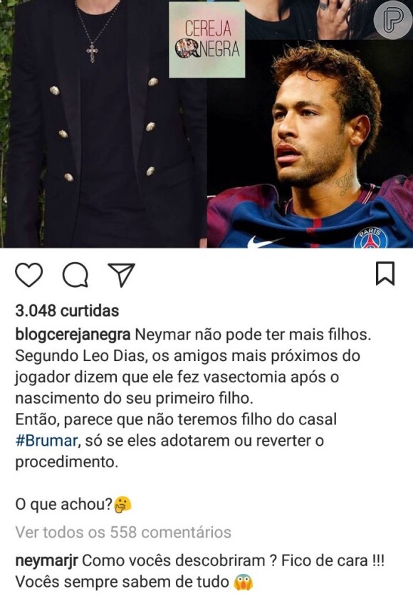 Neymar ironizou os rumores em torno de uma possível vasectomia no Instagram