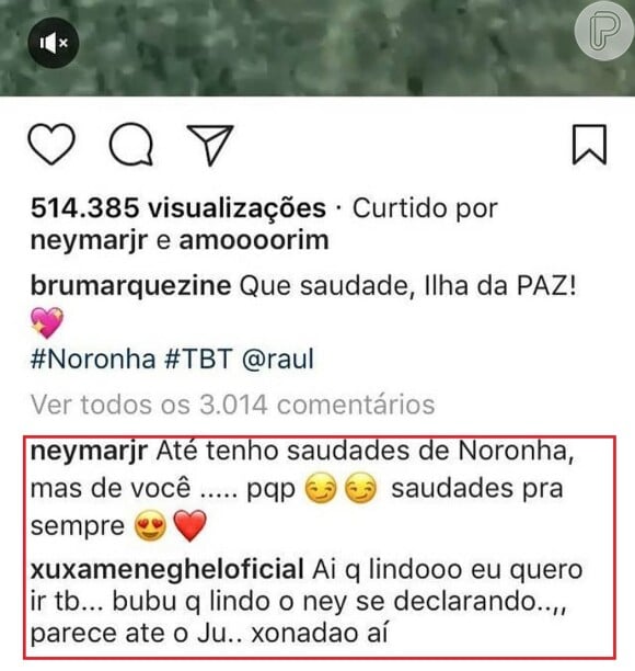 Neymar e Xuxa Meneghel comentaram no vídeo postado por Bruna Marquezine