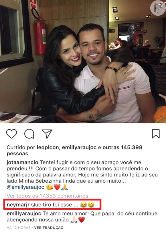 Neymar comemora namoro de Jô Amâncio e Emilly Araújo: 'Que tiro foi esse'