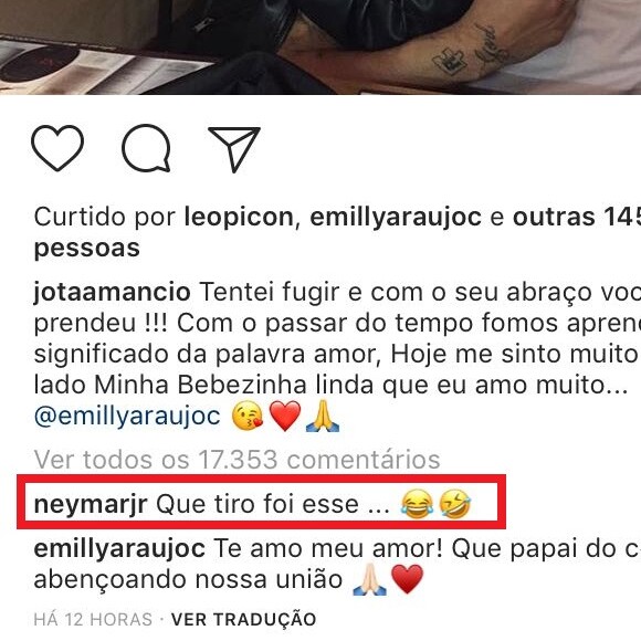 Neymar comemora namoro de Jô Amâncio e Emilly Araújo: 'Que tiro foi esse'