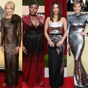 Nicole Kidman, Danielle Brooks, Olivia Munn e Allison Janney apostaram no brilho dos paetês para cruzar o tapete vermelho do SAG Awards 2018. Veja mais looks: