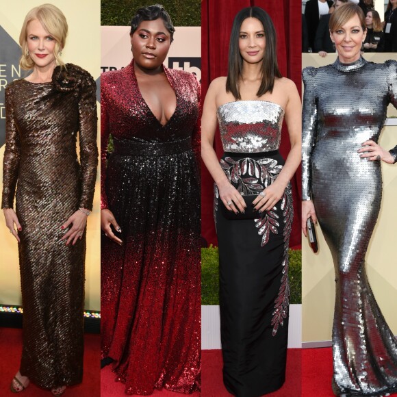 Nicole Kidman, Danielle Brooks, Olivia Munn e Allison Janney apostaram no brilho dos paetês para cruzar o tapete vermelho do SAG Awards 2018. Veja mais looks: