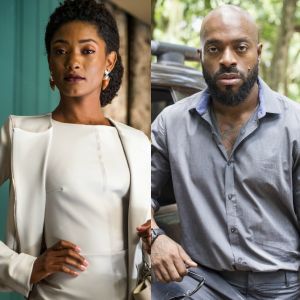 Raquel (Erika Januza) e Radu (Thiago Thomé), motorista e guarda-costas de Clara (Bianca Bin) se aproximam depois que a milionária pede para que ele tome conta de sua amiga, na novela 'O Outro Lado do Paraíso'