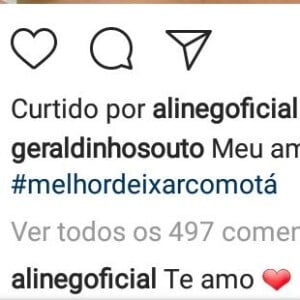 Aline Gotschalg disse 'eu te amo' para o namorado, Geraldo Souto, no Instagram