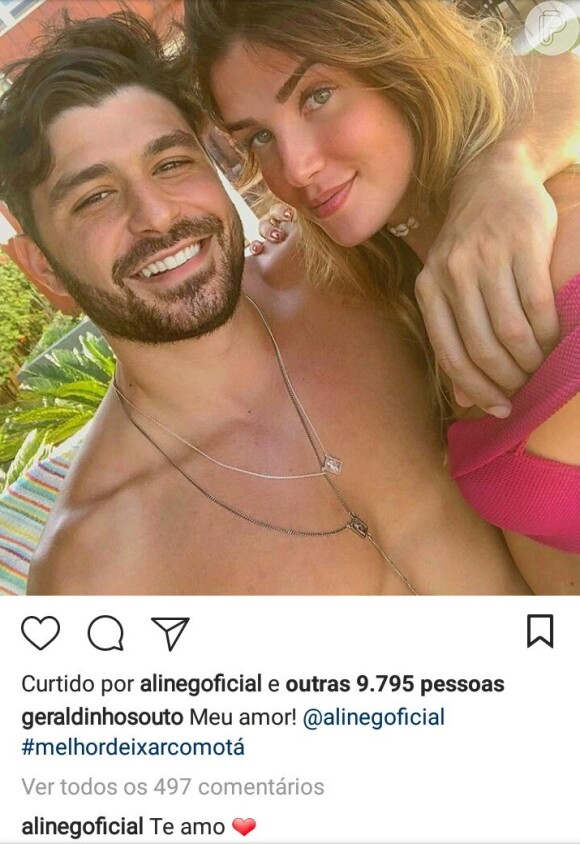 Aline Gotschalg disse 'eu te amo' para o namorado, Geraldo Souto, no Instagram