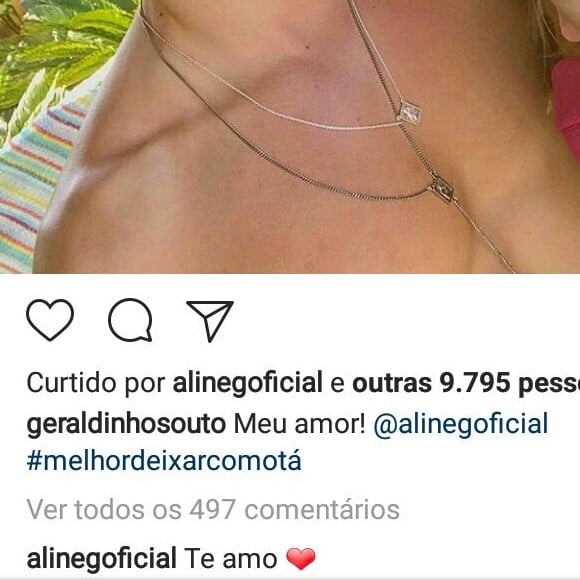 Aline Gotschalg disse 'eu te amo' para o namorado, Geraldo Souto, no Instagram