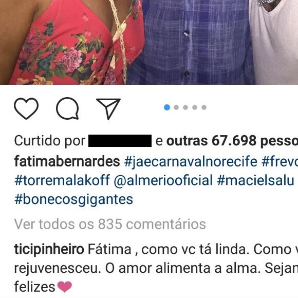 Fátima Bernardes ganhou elogios de Ticiane Pinheiro no Instagram